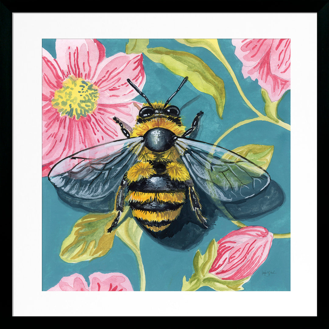 Colourful Floral Bees I by Kate Jarvik Birch - TheArtistsQuarter