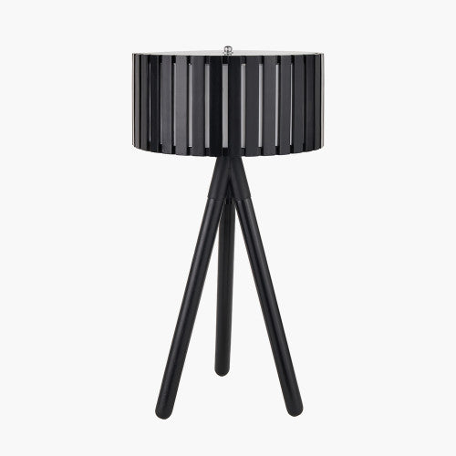 Rabanne Slatted Black Wood Tripod Table Lamp - TheArtistsQuarter