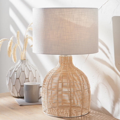 Caswell Natural Rattan Cloche Table Lamp - TheArtistsQuarter