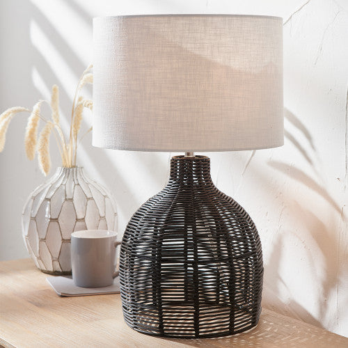 Caswell Black Rattan Cloche Table Lamp - TheArtistsQuarter