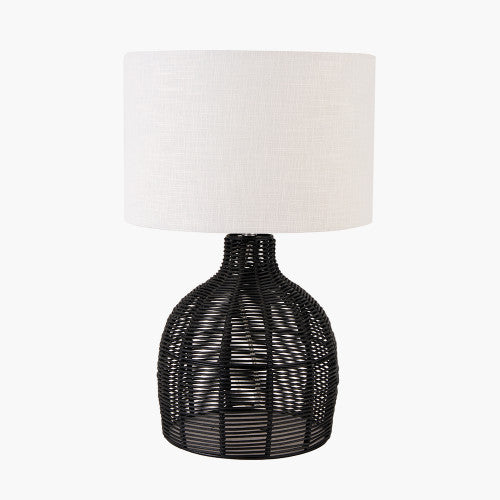 Caswell Black Rattan Cloche Table Lamp - TheArtistsQuarter