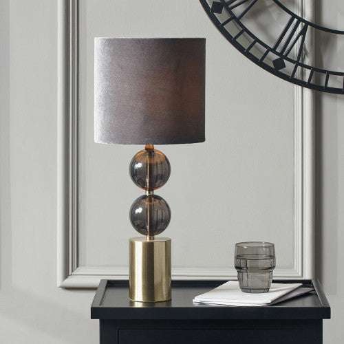 Harris Antique Brass and Smoke Glass Table Lamp *STOCK DUE LATE JULY* - TheArtistsQuarter