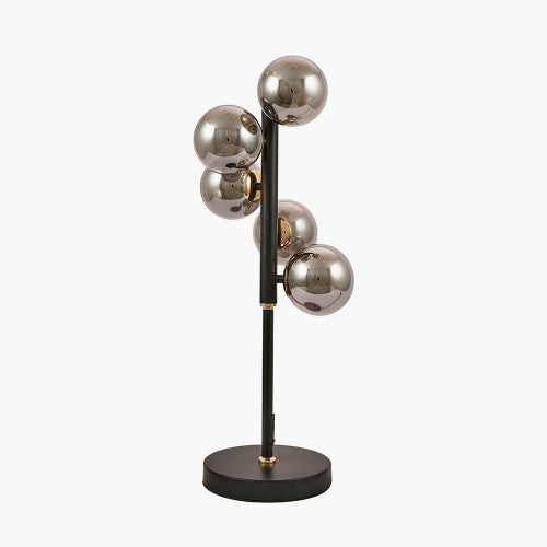 Blair Smoke Glass Ball and Black Metal Table Lamp - TheArtistsQuarter