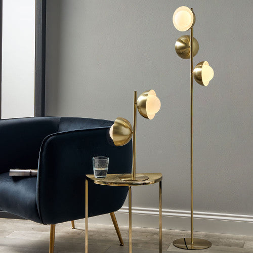 Estelle Brushed Brass Metal and White Orb Dome Table Lamp - TheArtistsQuarter