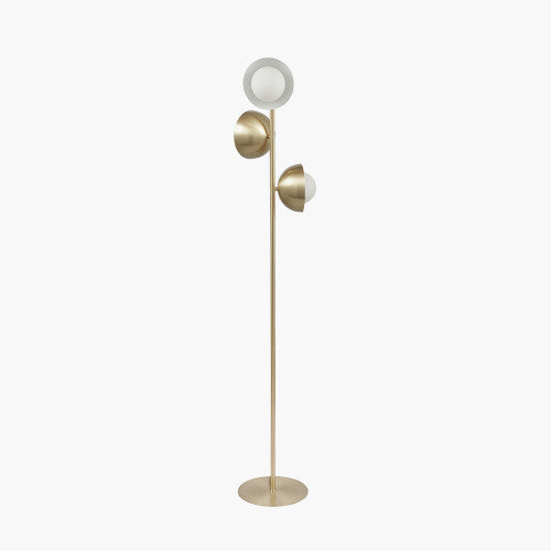 Estelle Brushed Brass Metal and White Orb Dome Floor Lamp - TheArtistsQuarter