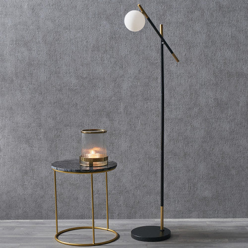 Wanda White Orb and Black Metal Floor Lamp - TheArtistsQuarter