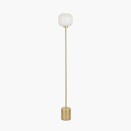 Bella White Ribbed Glass & Gold Metal Squoval Floor Lamp - TheArtistsQuarter