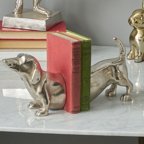 Silver Metal Sausage Dog Book Ends - TheArtistsQuarter