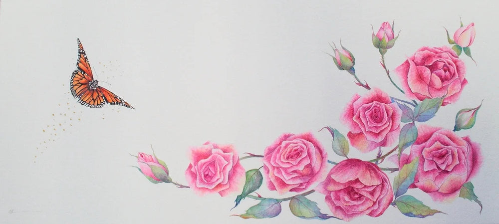 Butterfly Roses By Sarah Ewing (Original) - TheArtistsQuarter