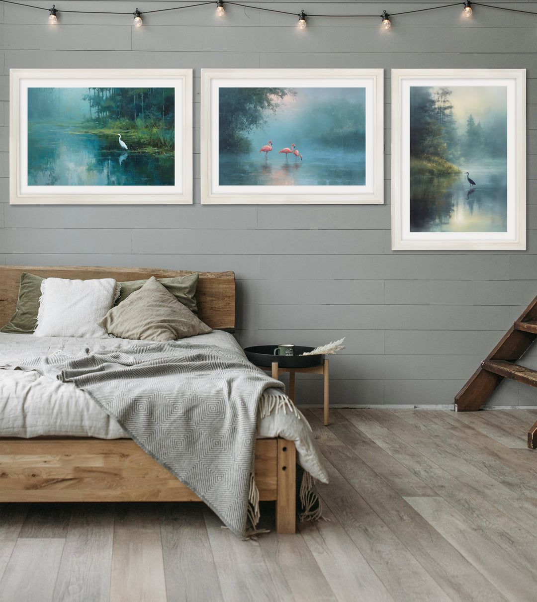 Misty Lake Flamingos - Cream Hurstwood Frame - TheArtistsQuarter