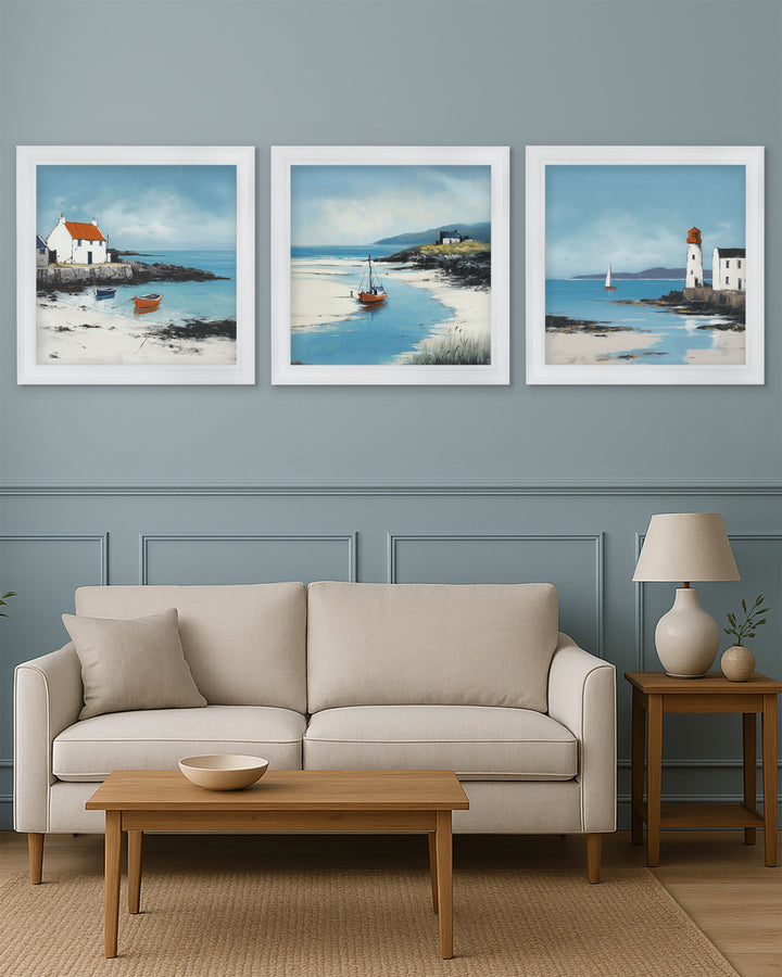 The Coastal Lighthouse - White Hurstwood Square Frame - TheArtistsQuarter
