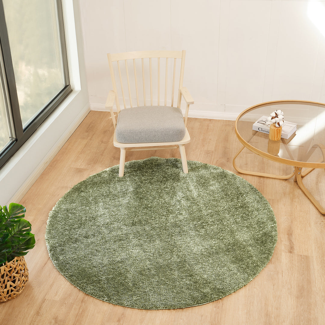 Cloudy Shaggy Round Rug Green - TheArtistsQuarter