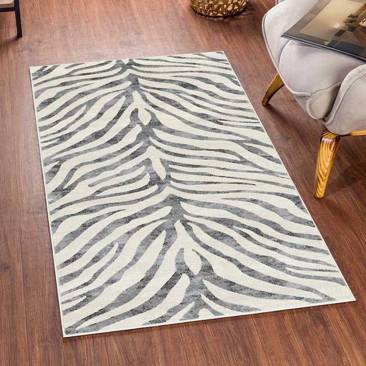 City Animal Print Zebra Boho Rug Grey - TheArtistsQuarter