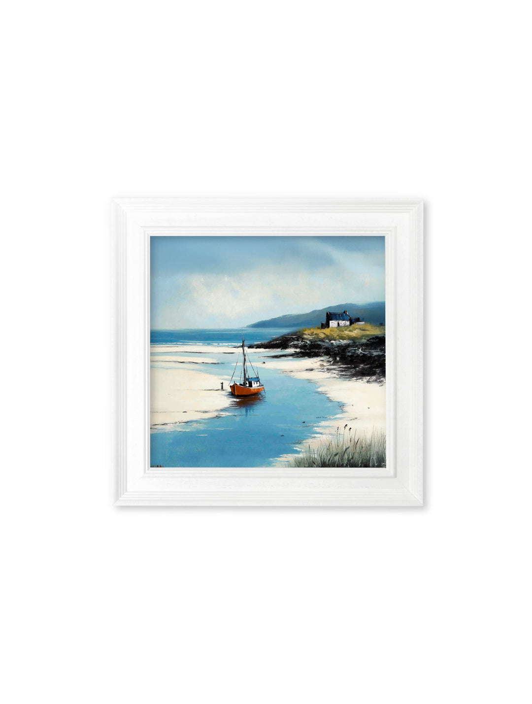 The Coastal Boat - White Hurstwood Square Frame - TheArtistsQuarter