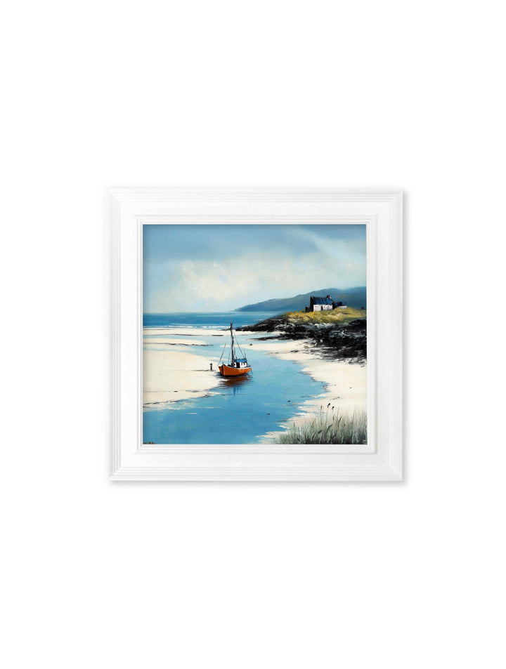 The Coastal Boat - White Hurstwood Square Frame - TheArtistsQuarter