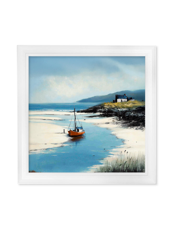 The Coastal Boat - White Hurstwood Square Frame - TheArtistsQuarter
