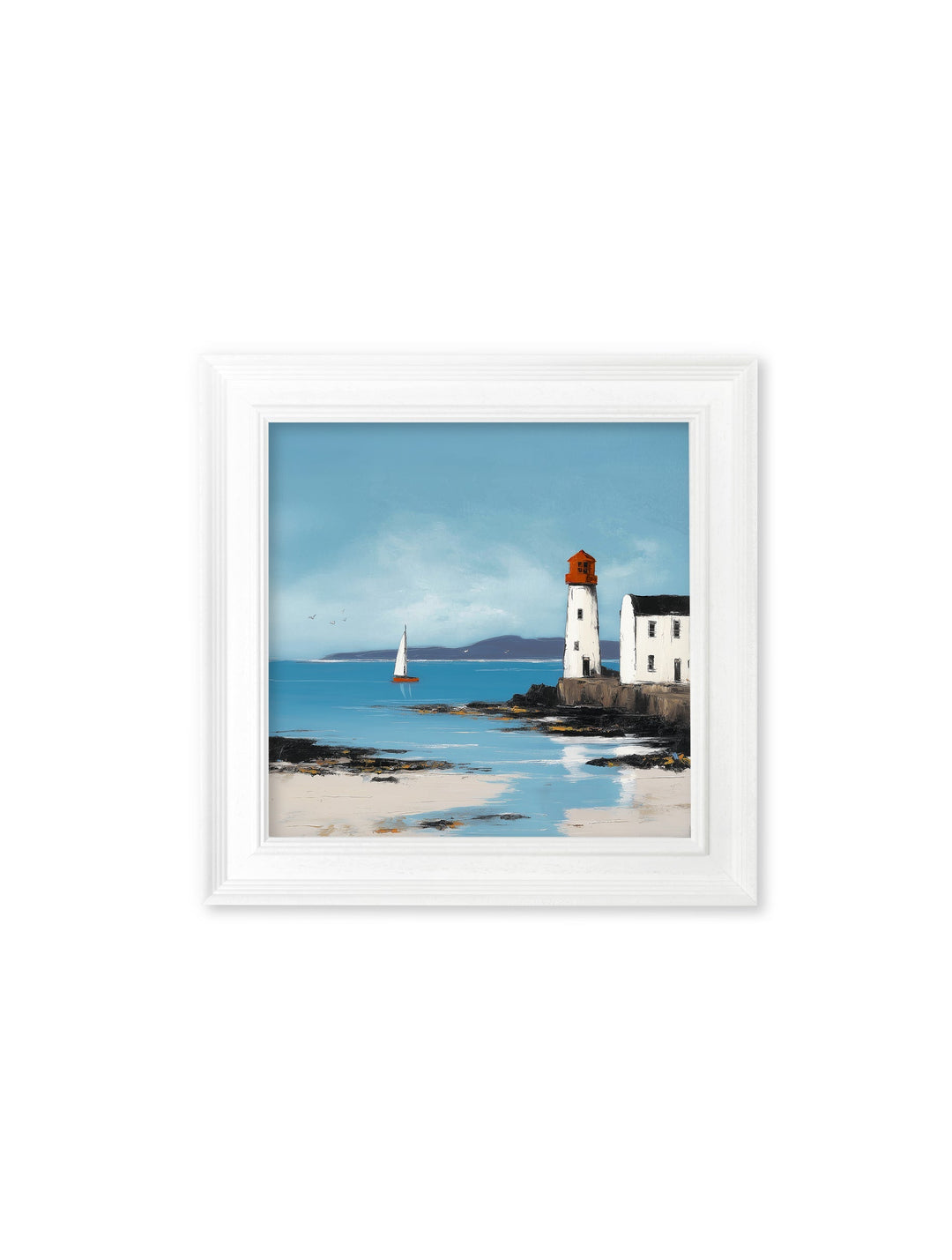 The Coastal Lighthouse - White Hurstwood Square Frame - TheArtistsQuarter