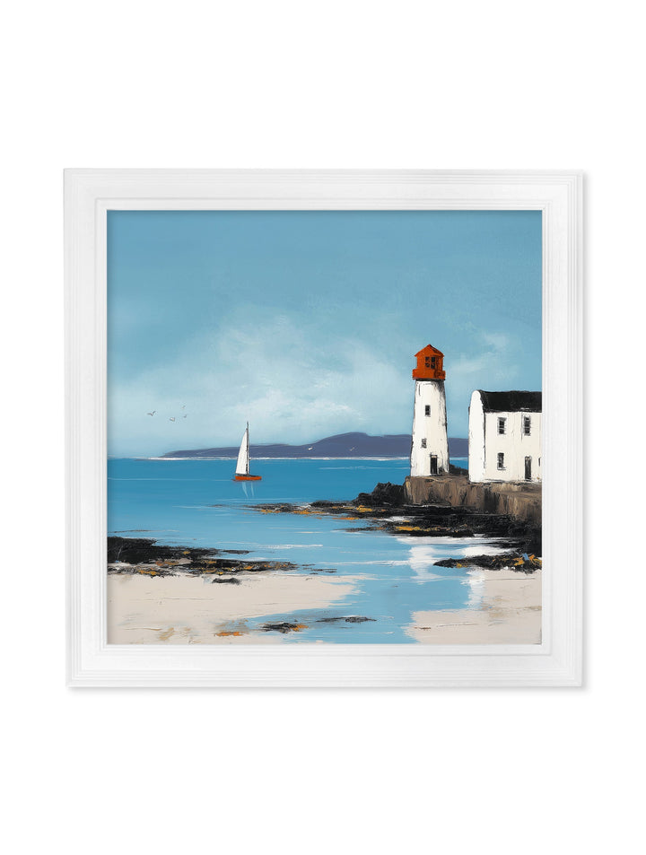 The Coastal Lighthouse - White Hurstwood Square Frame - TheArtistsQuarter