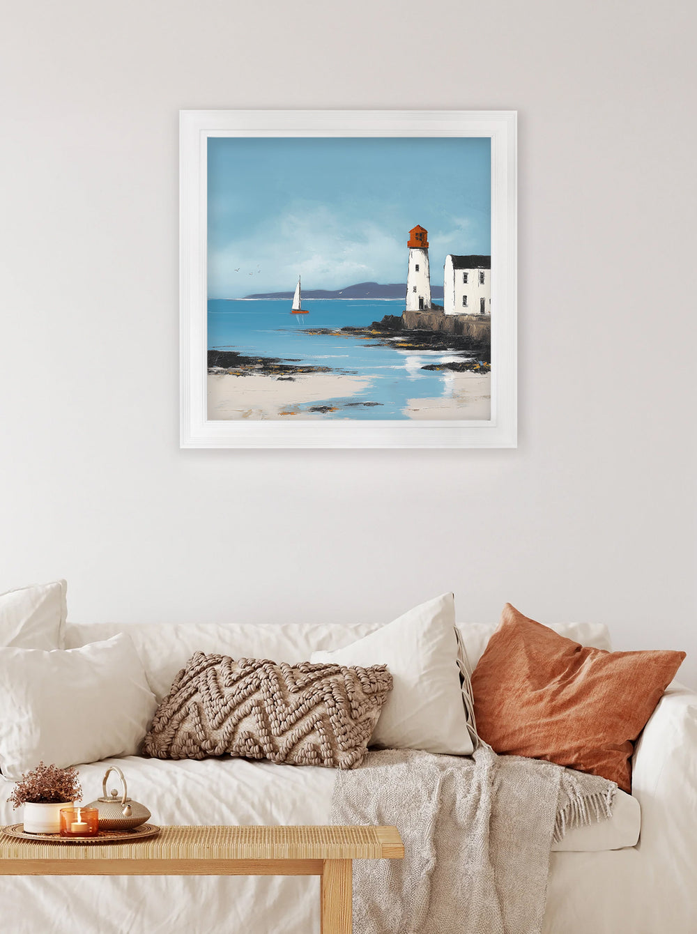 The Coastal Lighthouse - White Hurstwood Square Frame - TheArtistsQuarter