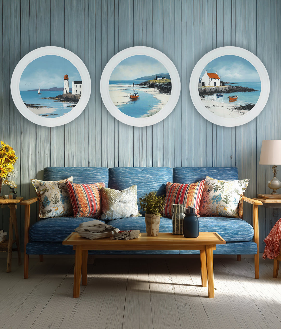 The Coastal Lighthouse - Oxford White Round Frame - TheArtistsQuarter