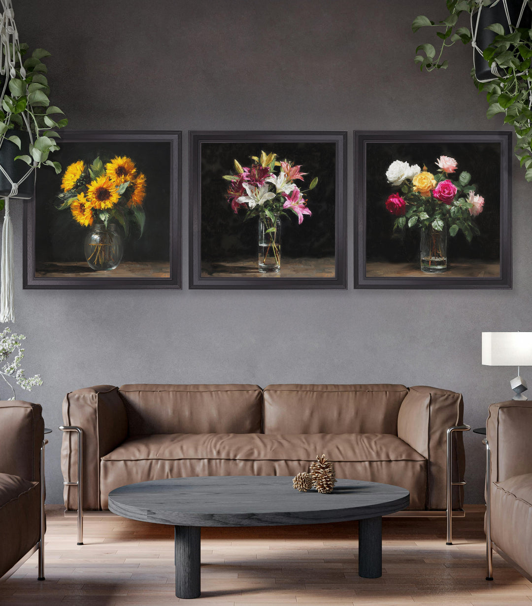 Lilies After Dark - Black Hurstwood Square Frame - TheArtistsQuarter