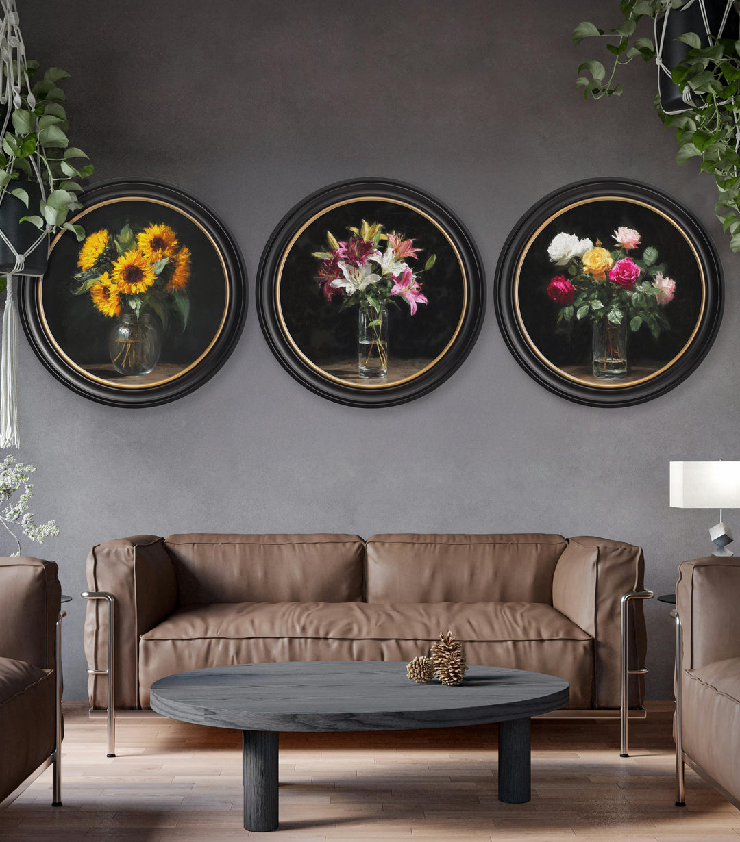 Lilies After Dark - Oxford Round Frame - TheArtistsQuarter