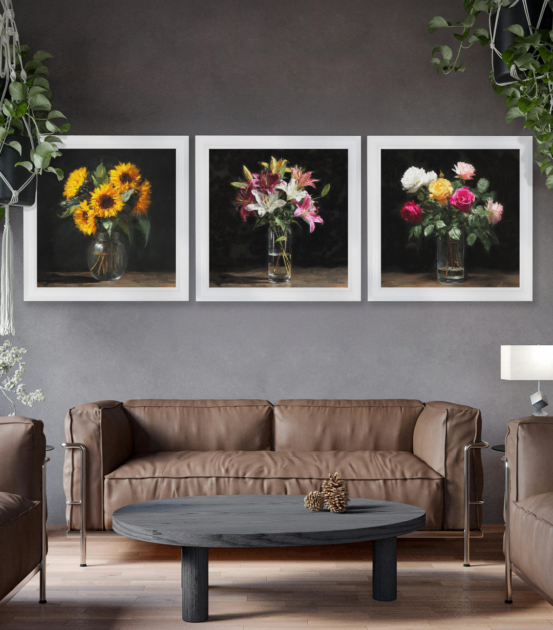 Roses After Dark - White Hurstwood Square Frame - TheArtistsQuarter