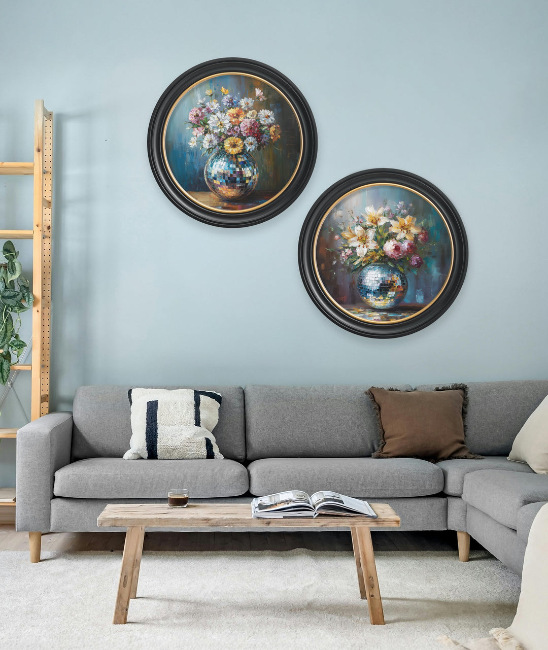 Disco Wildflowers - Oxford Round Frame - TheArtistsQuarter