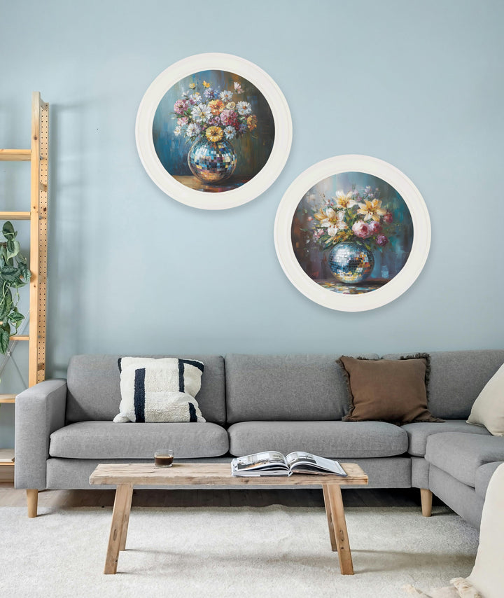 Disco Wildflowers - Oxford Strong White Round Frame - TheArtistsQuarter