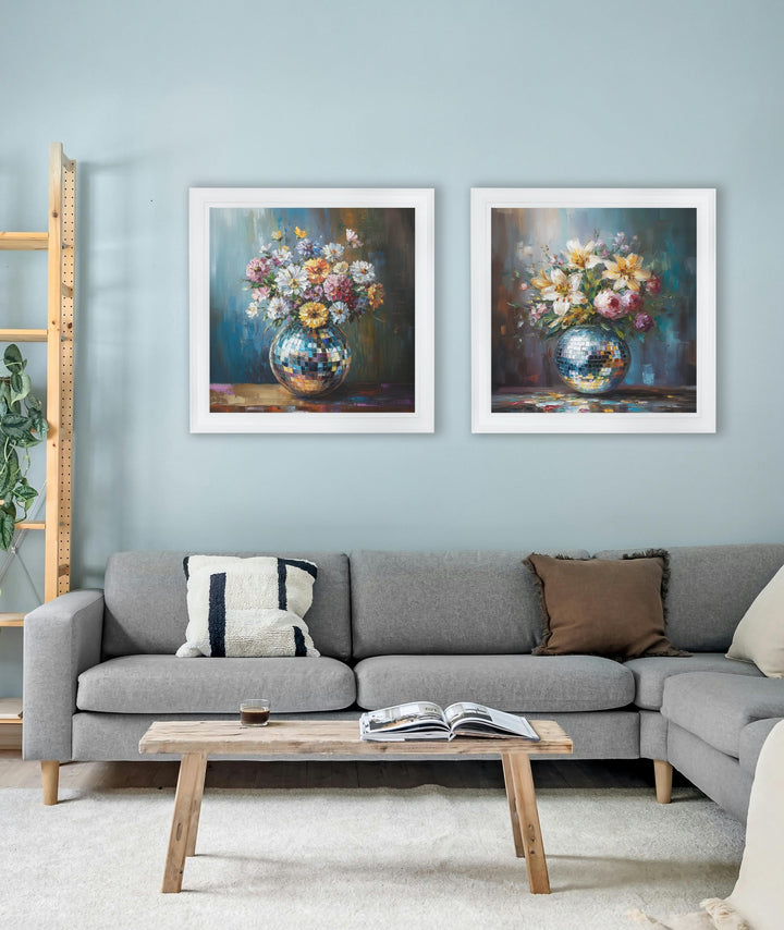 Disco Wildflowers - White Hurstwood Square Frame - TheArtistsQuarter