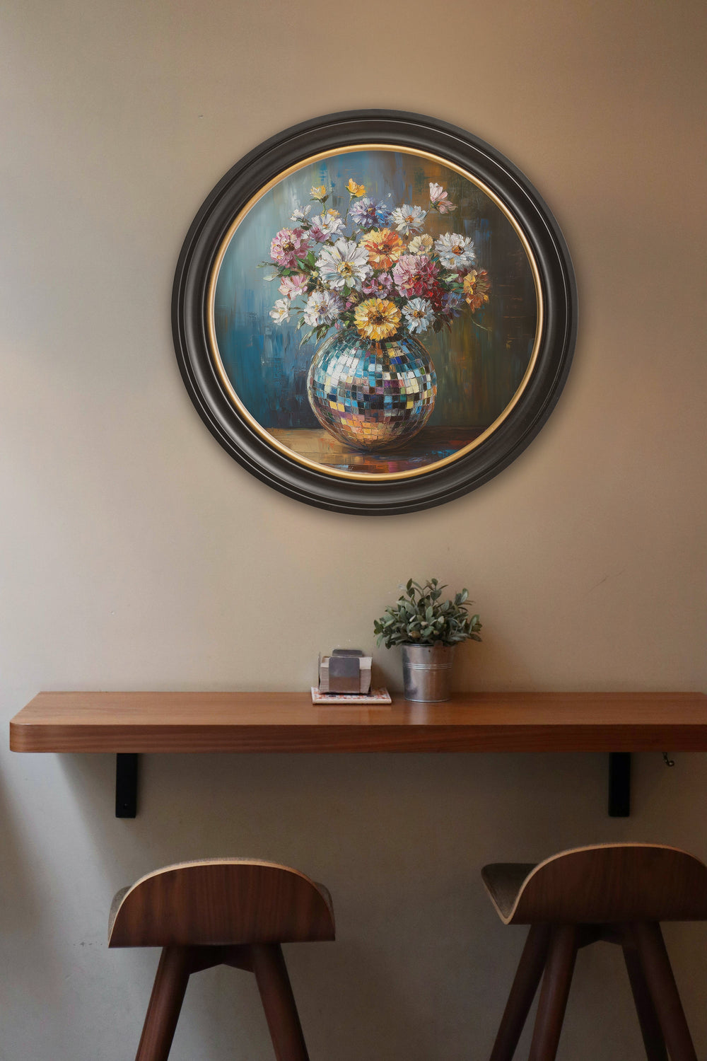 Disco Wildflowers - Oxford Round Frame - TheArtistsQuarter