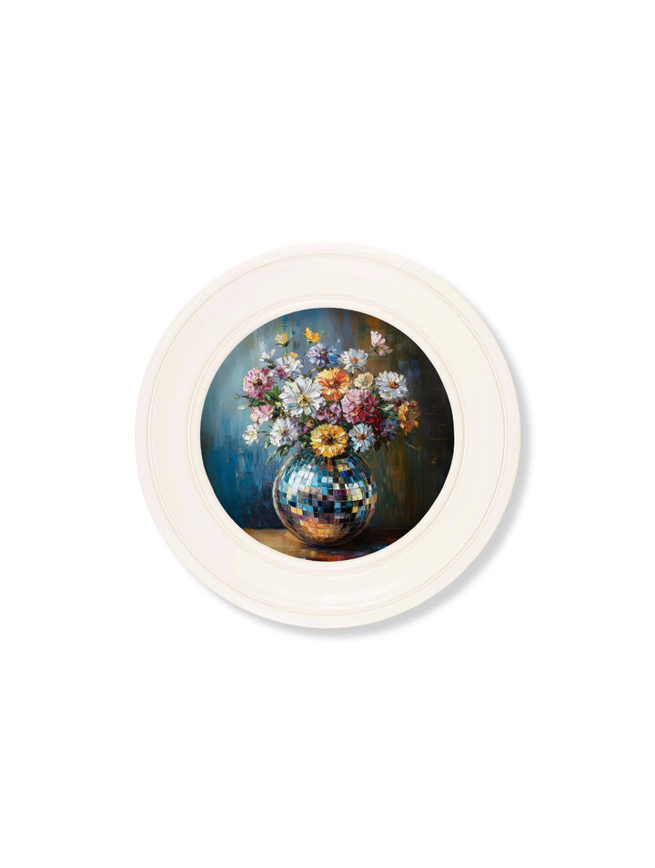 Disco Wildflowers - Oxford Strong White Round Frame - TheArtistsQuarter
