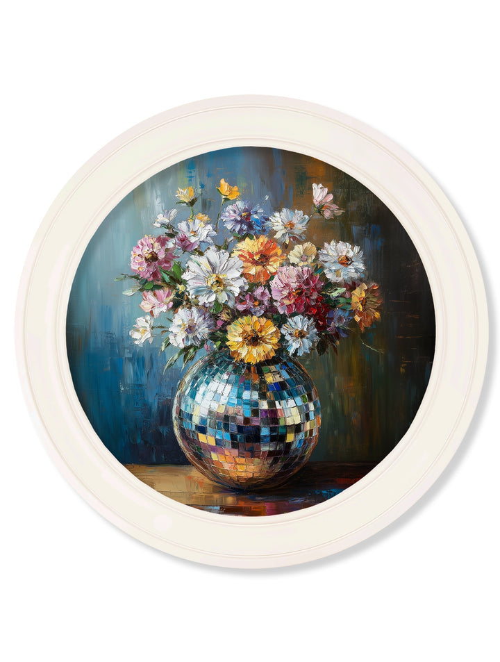 Disco Wildflowers - Oxford Strong White Round Frame - TheArtistsQuarter