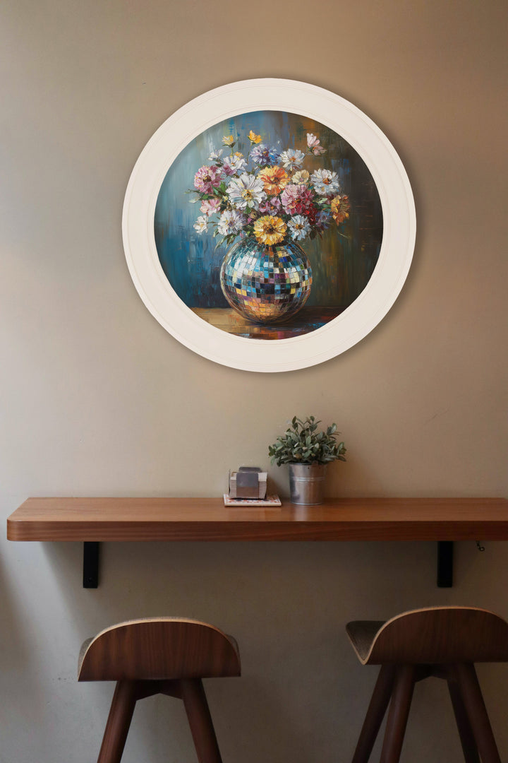 Disco Wildflowers - Oxford Strong White Round Frame - TheArtistsQuarter