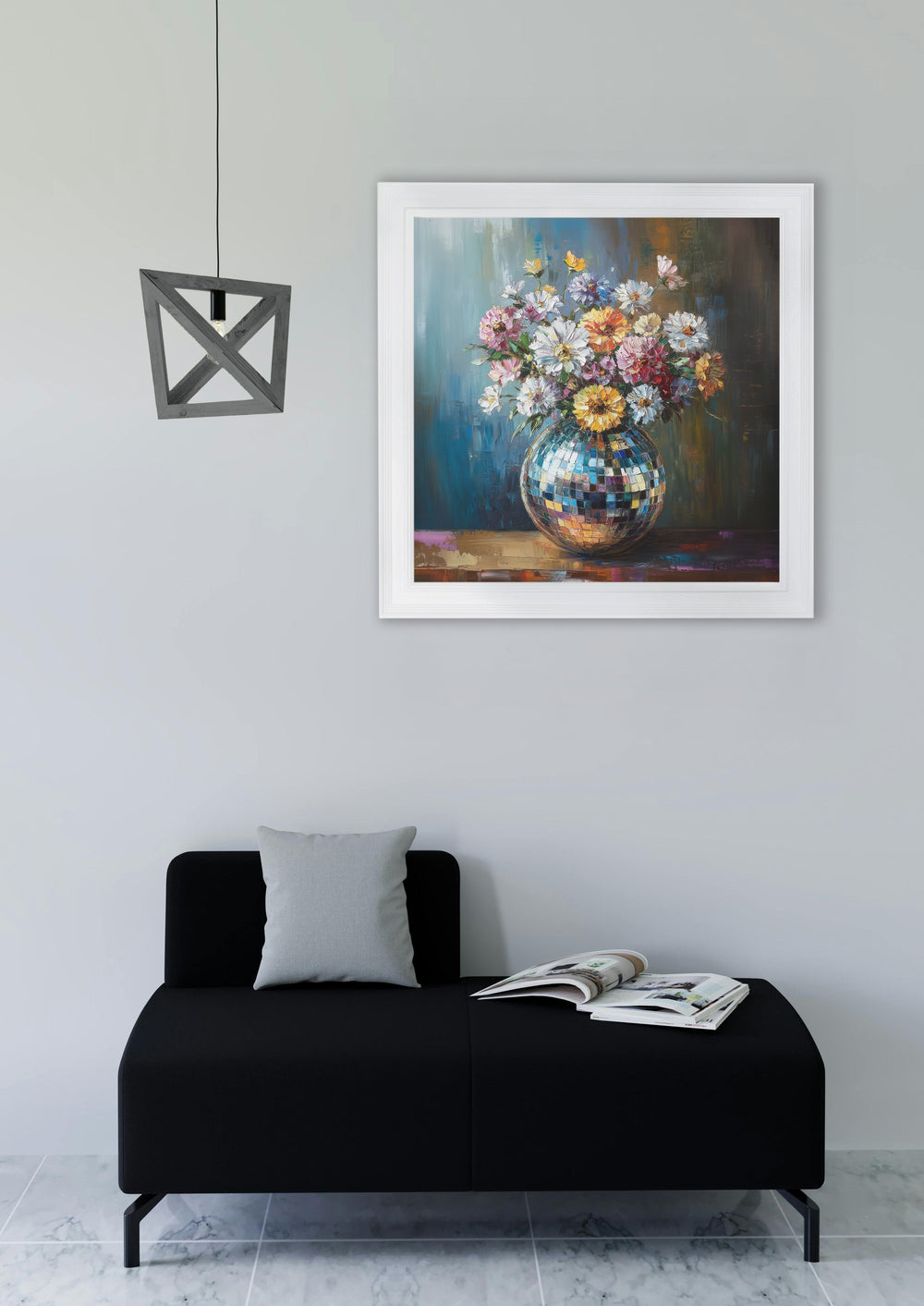 Disco Wildflowers - White Hurstwood Square Frame - TheArtistsQuarter