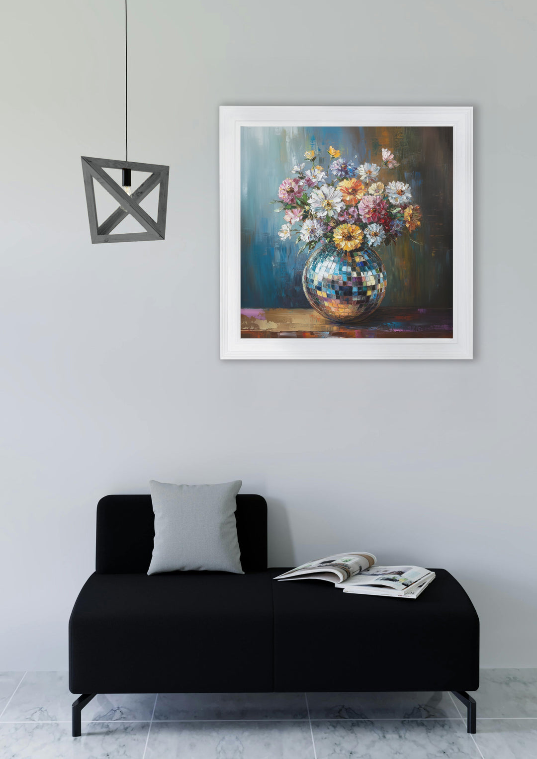 Disco Wildflowers - White Hurstwood Square Frame - TheArtistsQuarter