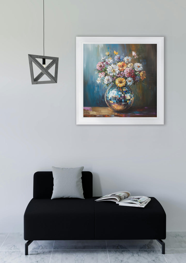 Disco Wildflowers - White Hurstwood Square Frame - TheArtistsQuarter