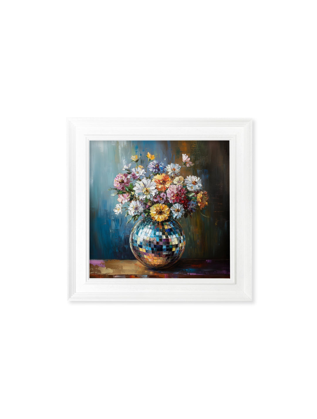 Disco Wildflowers - White Hurstwood Square Frame - TheArtistsQuarter