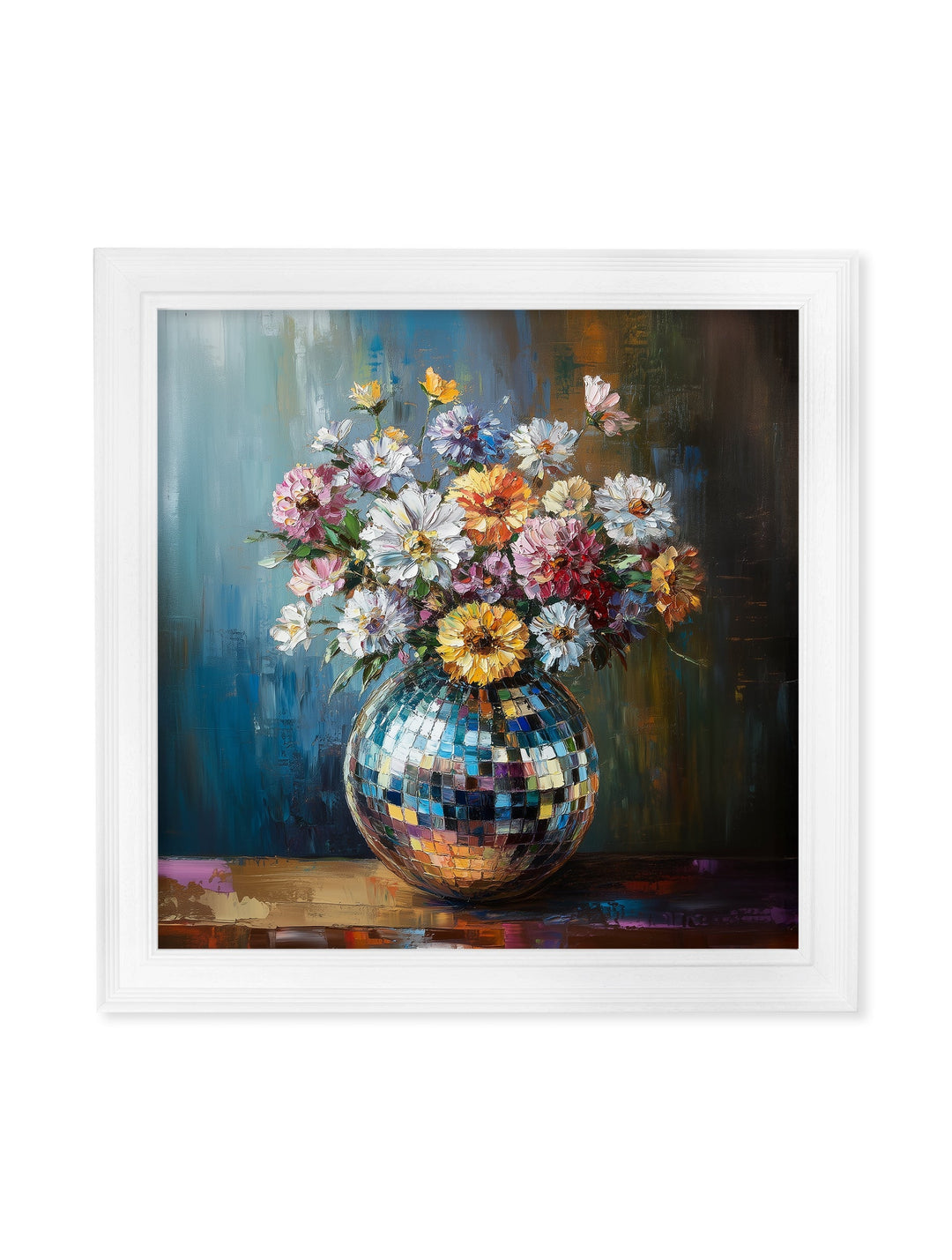 Disco Wildflowers - White Hurstwood Square Frame - TheArtistsQuarter