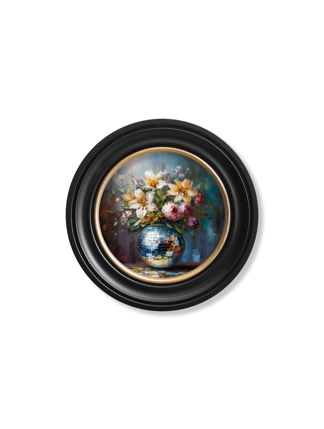 Disco Lilies & Roses - Oxford Round Frame - TheArtistsQuarter