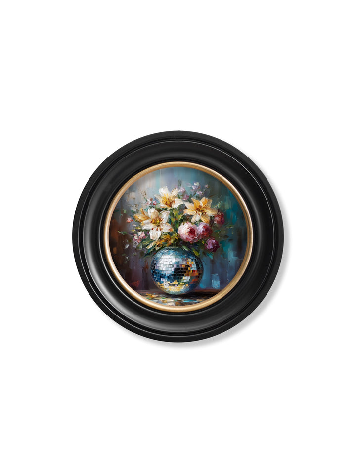 Disco Lilies & Roses - Oxford Round Frame - TheArtistsQuarter