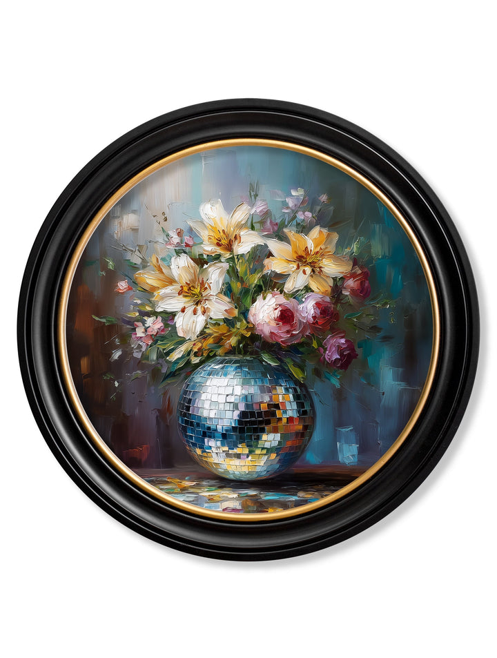 Disco Lilies & Roses - Oxford Round Frame - TheArtistsQuarter