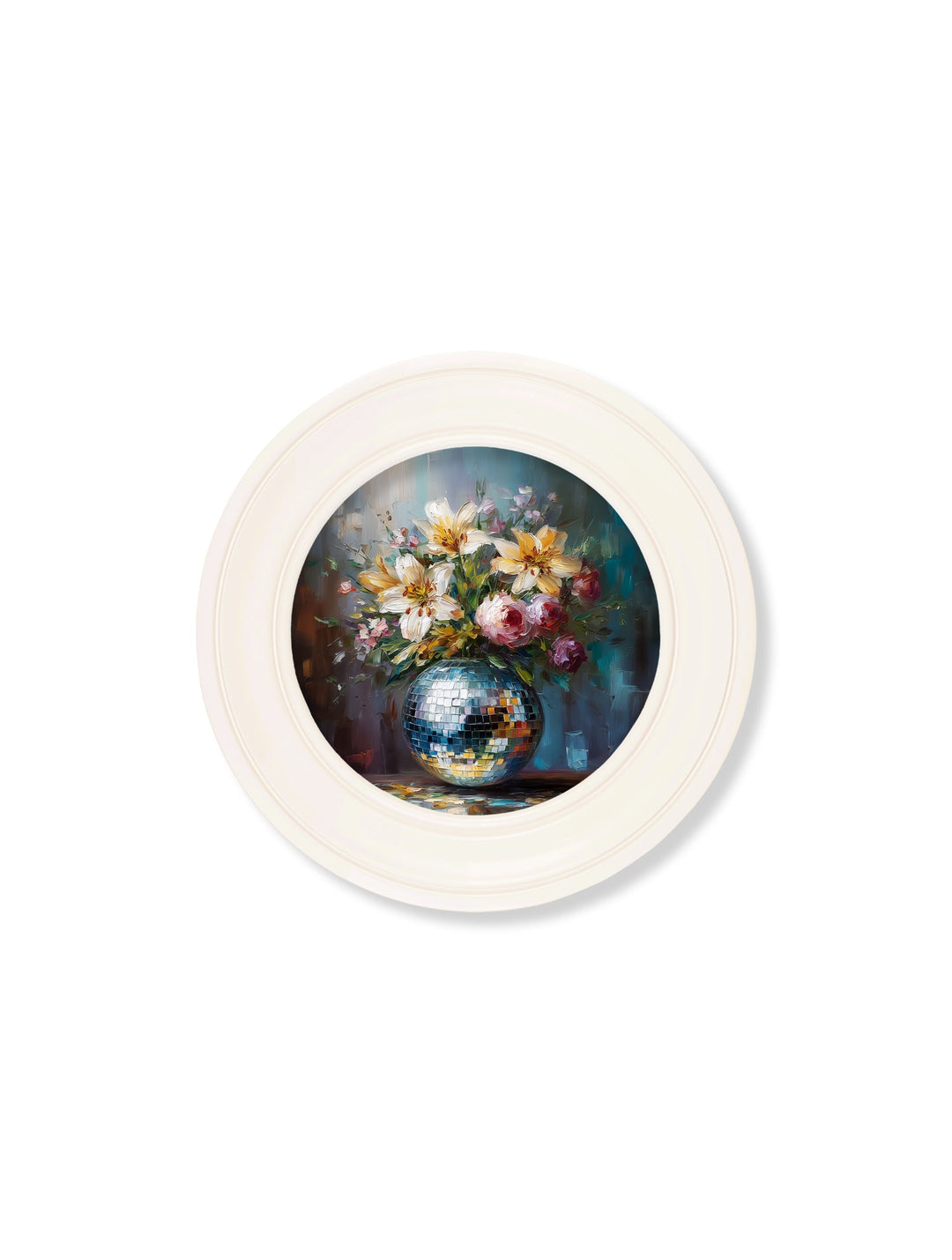 Disco Lilies & Roses - Oxford Strong White Round Frame - TheArtistsQuarter