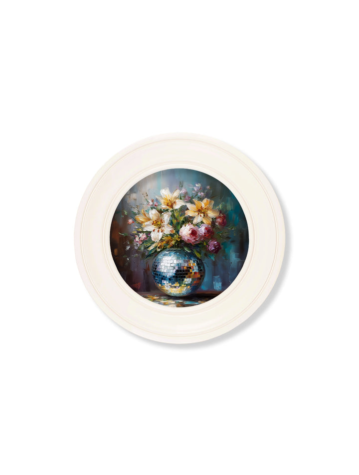 Disco Lilies & Roses - Oxford Strong White Round Frame - TheArtistsQuarter