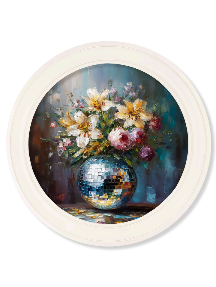 Disco Lilies & Roses - Oxford Strong White Round Frame - TheArtistsQuarter