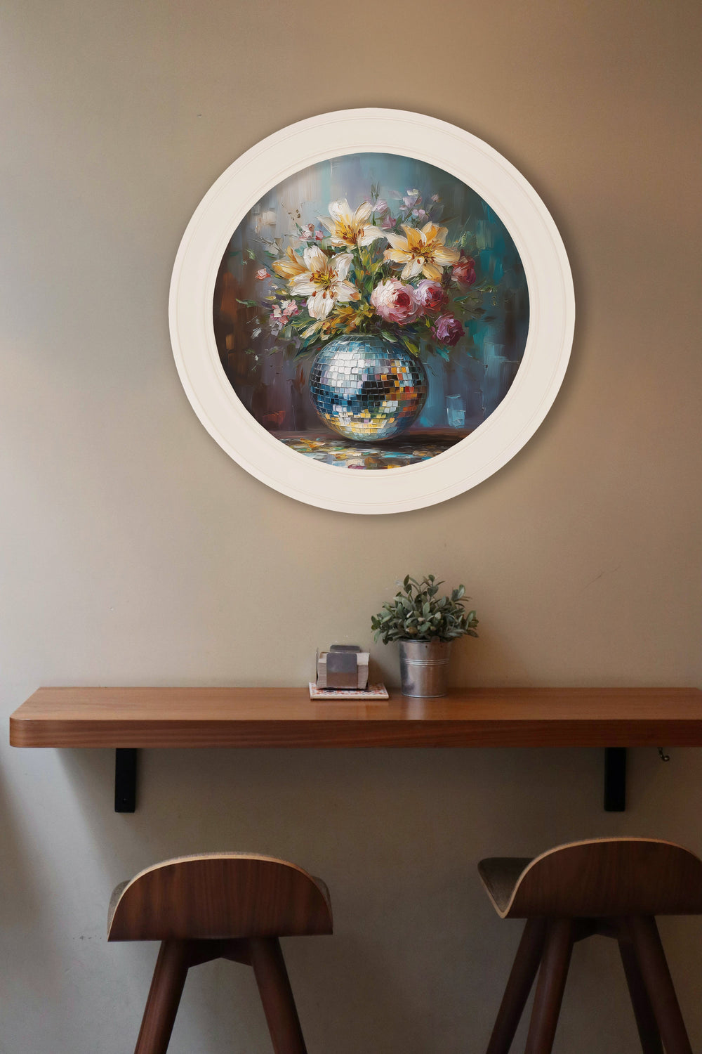 Disco Lilies & Roses - Oxford Strong White Round Frame - TheArtistsQuarter