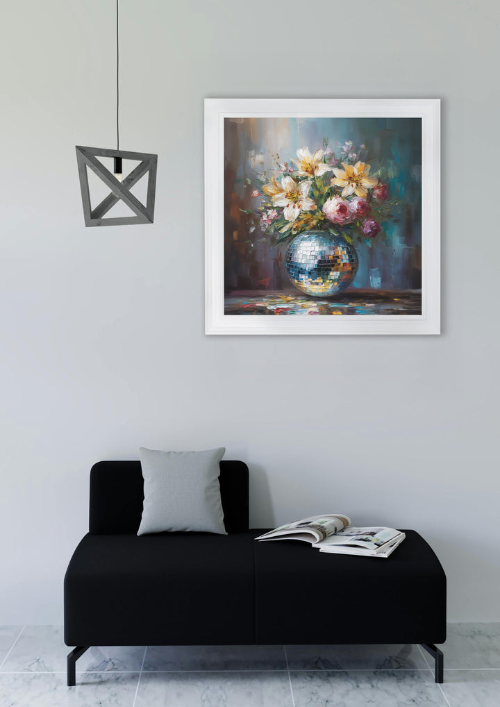 Disco Lilies & Roses - White Hurstwood Square Frame - TheArtistsQuarter