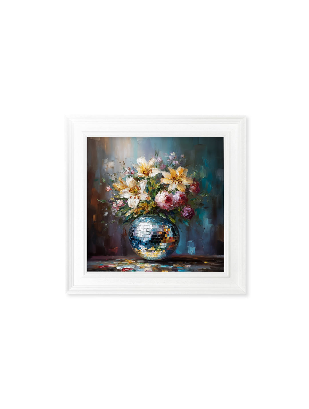 Disco Lilies & Roses - White Hurstwood Square Frame - TheArtistsQuarter