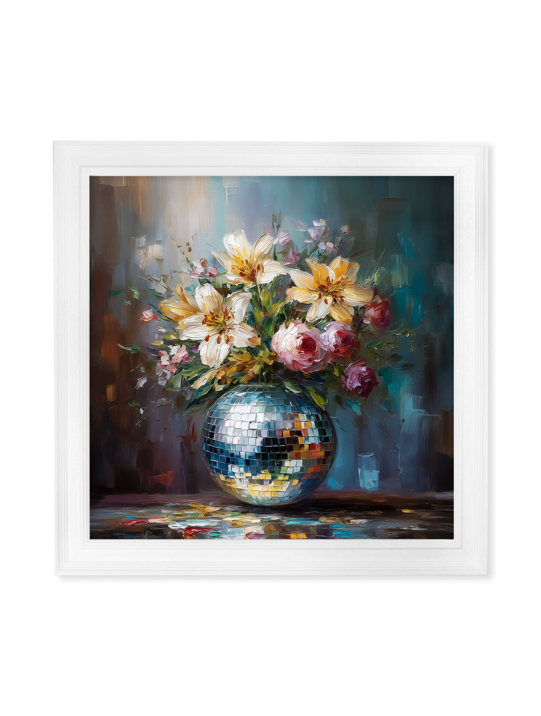 Disco Lilies & Roses - White Hurstwood Square Frame - TheArtistsQuarter