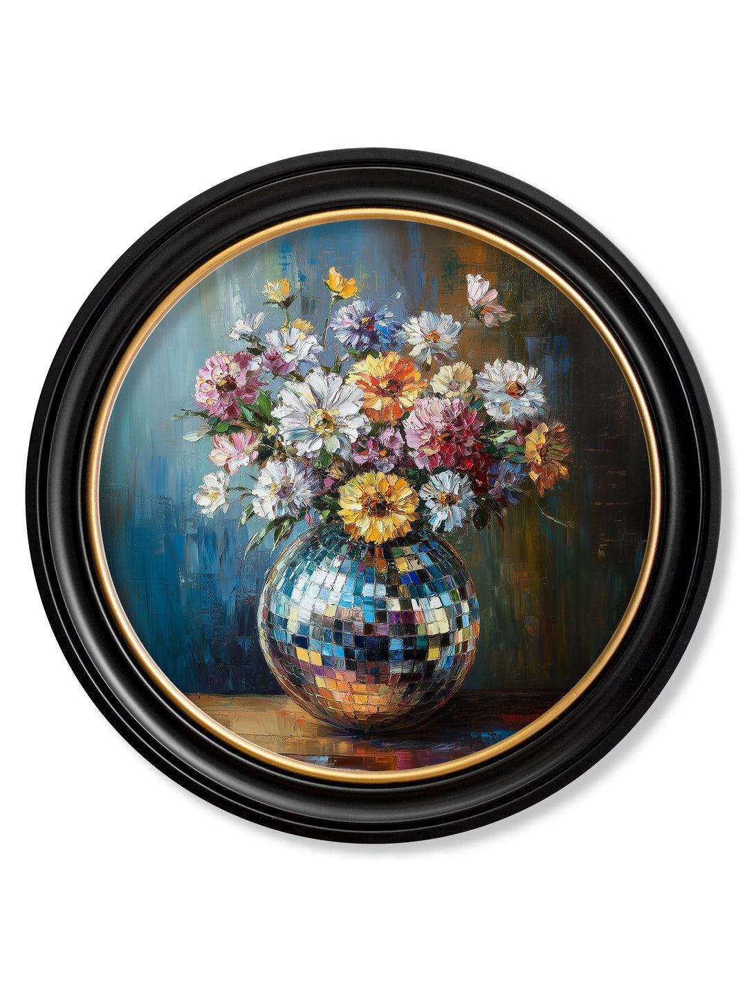 Disco Wildflowers - Oxford Round Frame - TheArtistsQuarter
